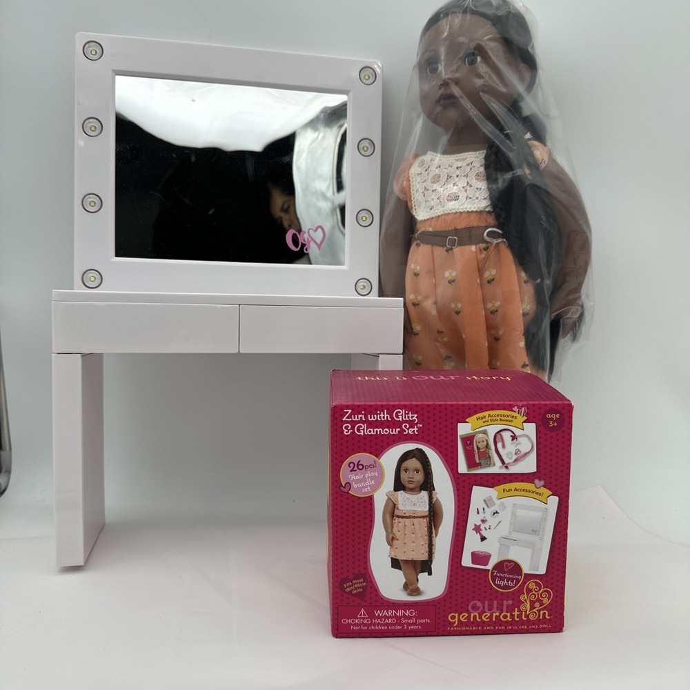 New Our Generation Zuri w/Glitz & Glamour Dressing Room Accessory Set 18"Doll